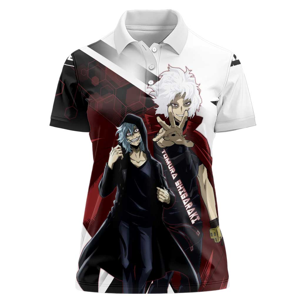 Tomura Shigaraki Women Polo Shirt Dark Anime Villain Illustration with Red Energy Aura
