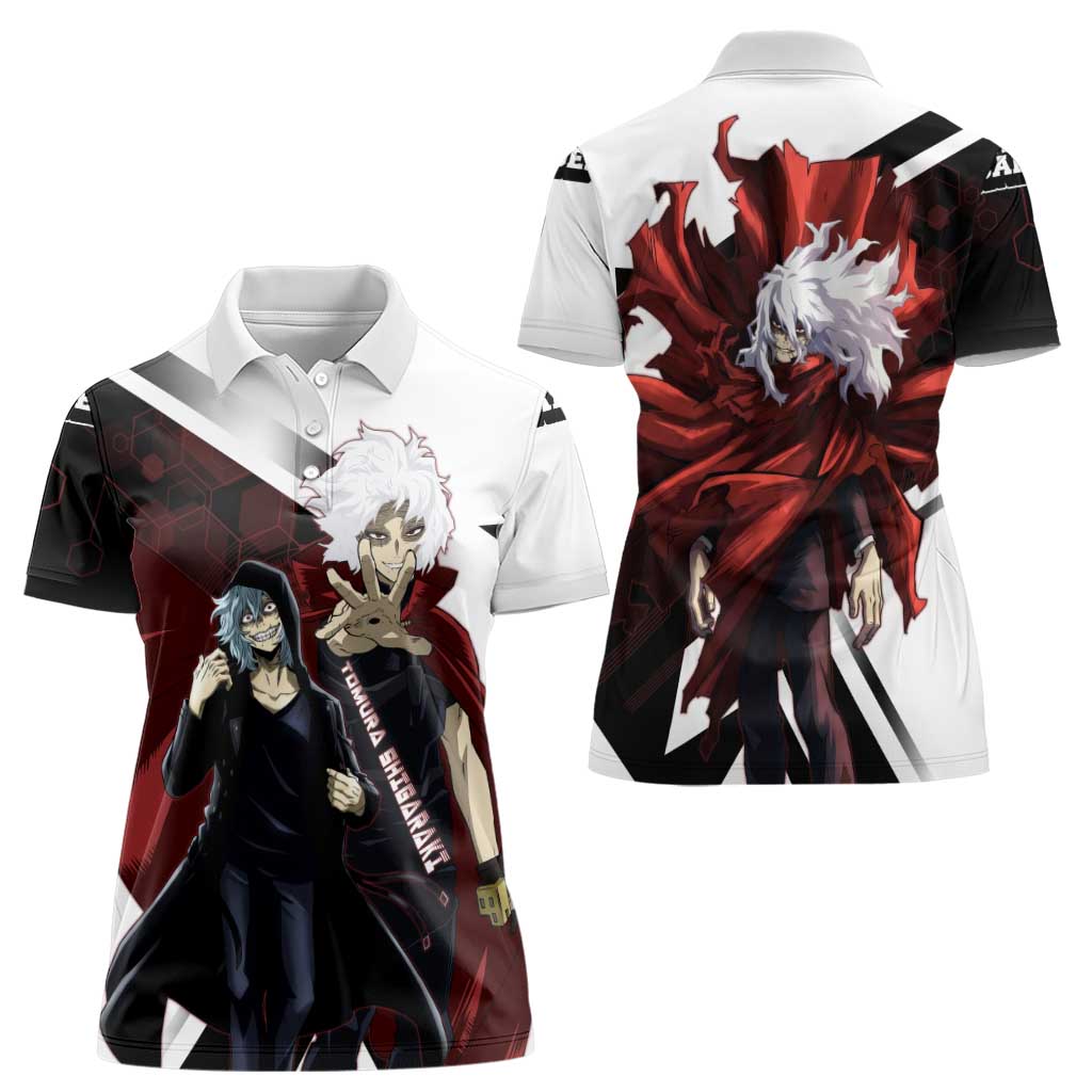 Tomura Shigaraki Women Polo Shirt Dark Anime Villain Illustration with Red Energy Aura