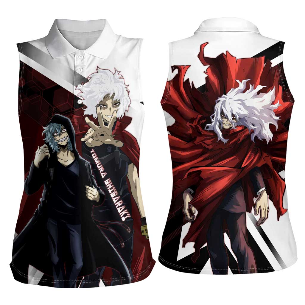 Tomura Shigaraki Women Sleeveless Polo Shirt Dark Anime Villain Illustration with Red Energy Aura