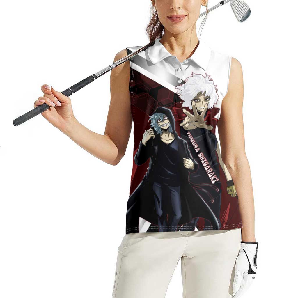 Tomura Shigaraki Women Sleeveless Polo Shirt Dark Anime Villain Illustration with Red Energy Aura