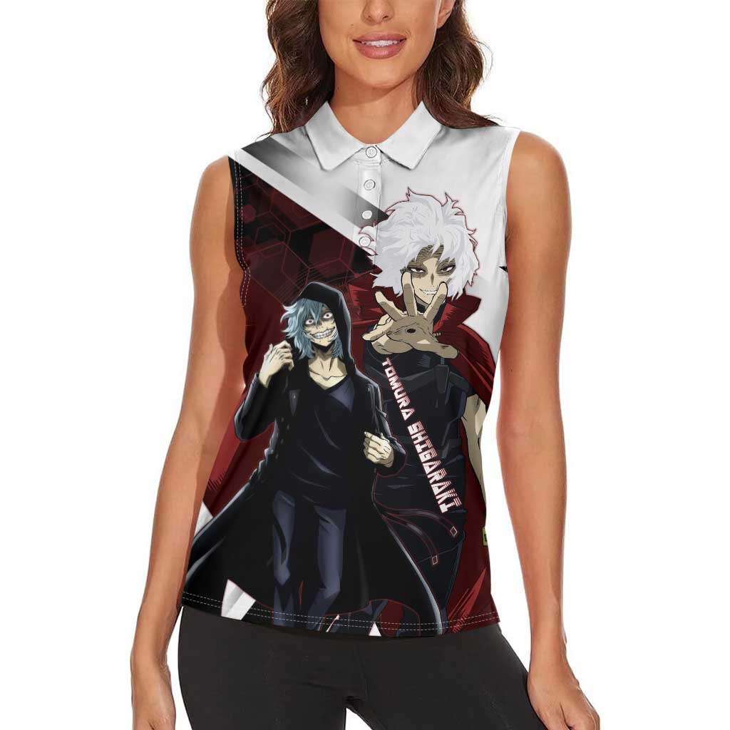 Tomura Shigaraki Women Sleeveless Polo Shirt Dark Anime Villain Illustration with Red Energy Aura