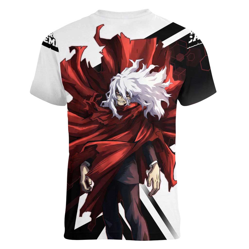 Tomura Shigaraki Women V-Neck T-Shirt Dark Anime Villain Illustration with Red Energy Aura
