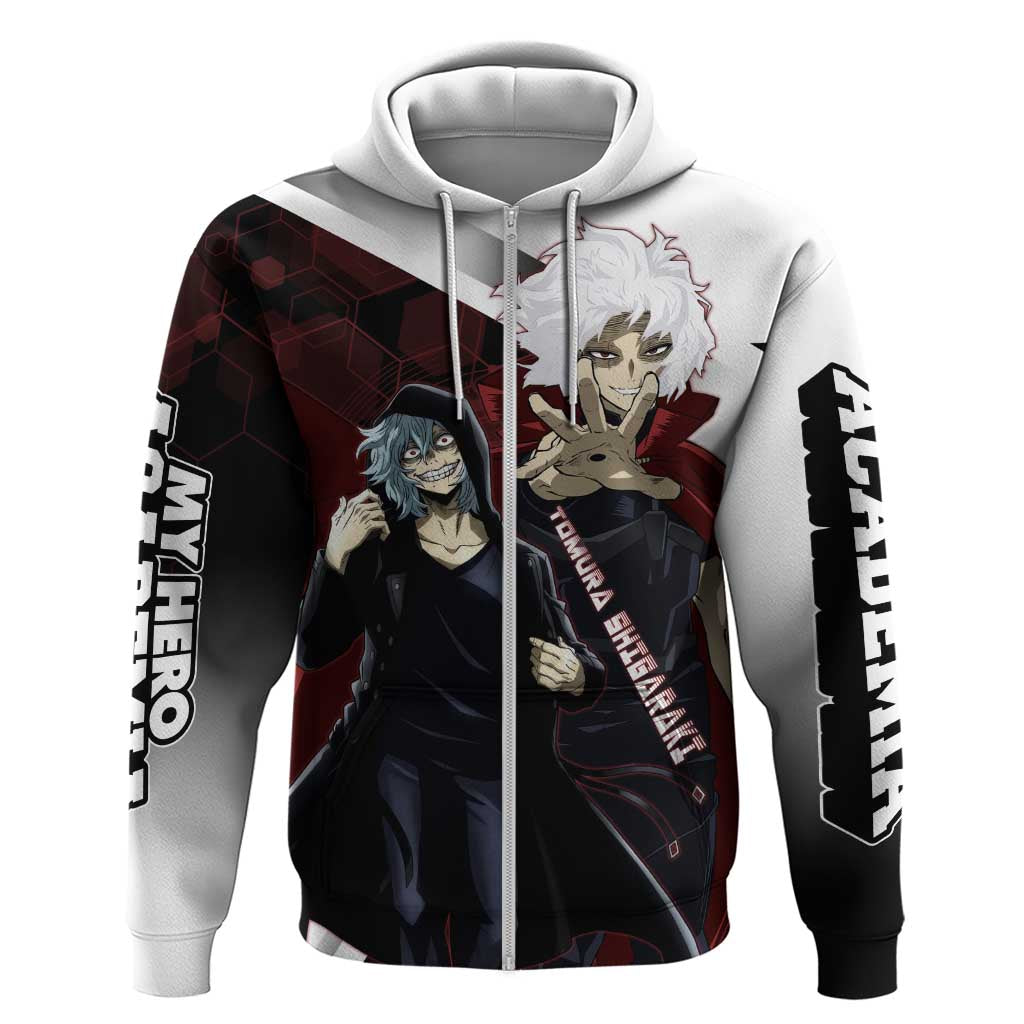 Tomura Shigaraki Zip Hoodie Dark Anime Villain Illustration with Red Energy Aura