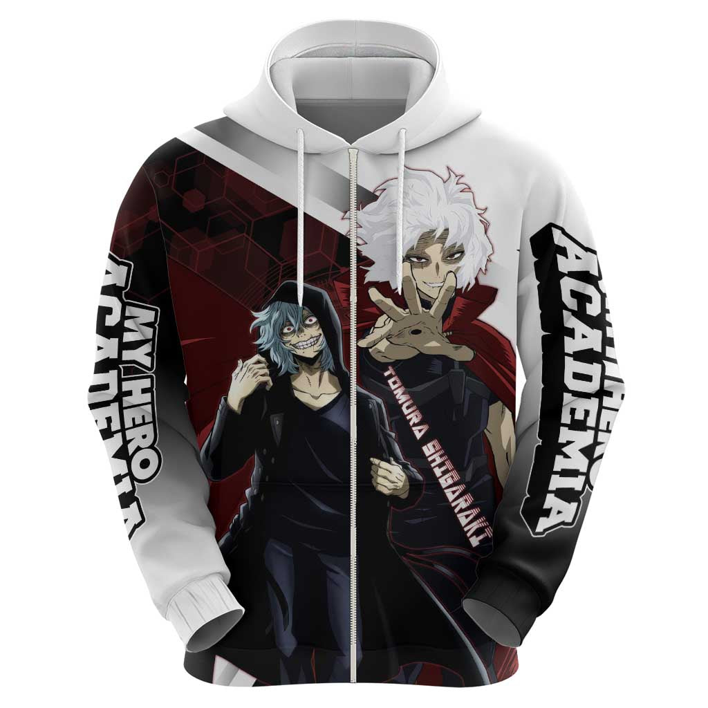 Tomura Shigaraki Zip Hoodie Dark Anime Villain Illustration with Red Energy Aura