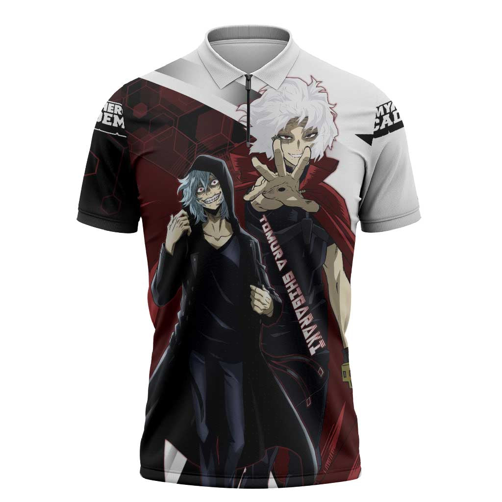Tomura Shigaraki Zipper Polo Shirt Dark Anime Villain Illustration with Red Energy Aura