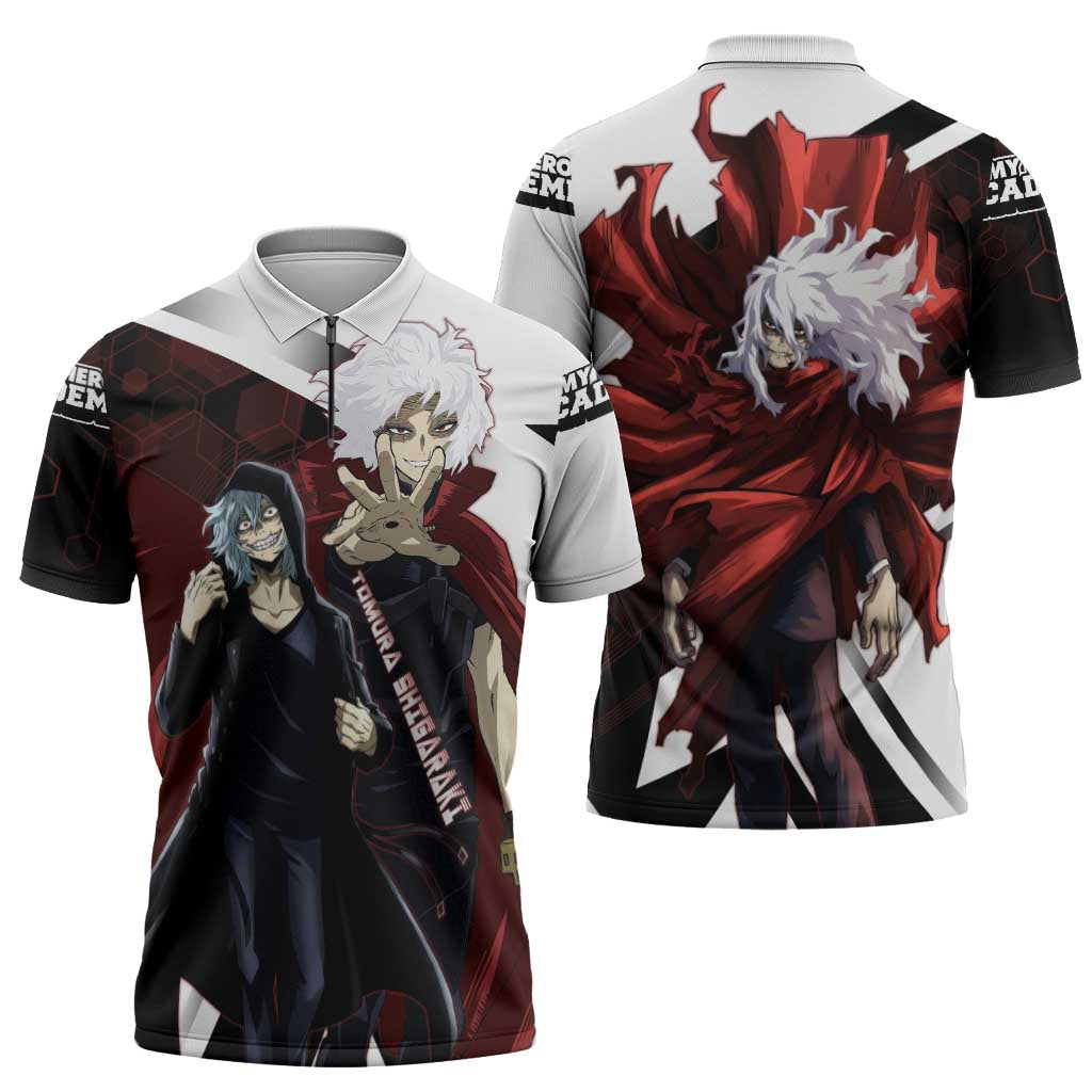 Tomura Shigaraki Zipper Polo Shirt Dark Anime Villain Illustration with Red Energy Aura