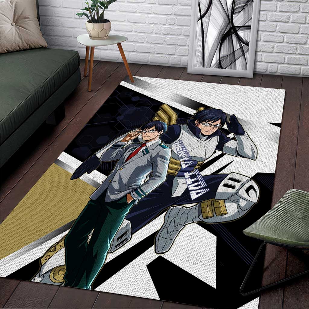Tenya Iida Area Rug Dynamic Anime Action Illustration with Futuristic Hero Armor