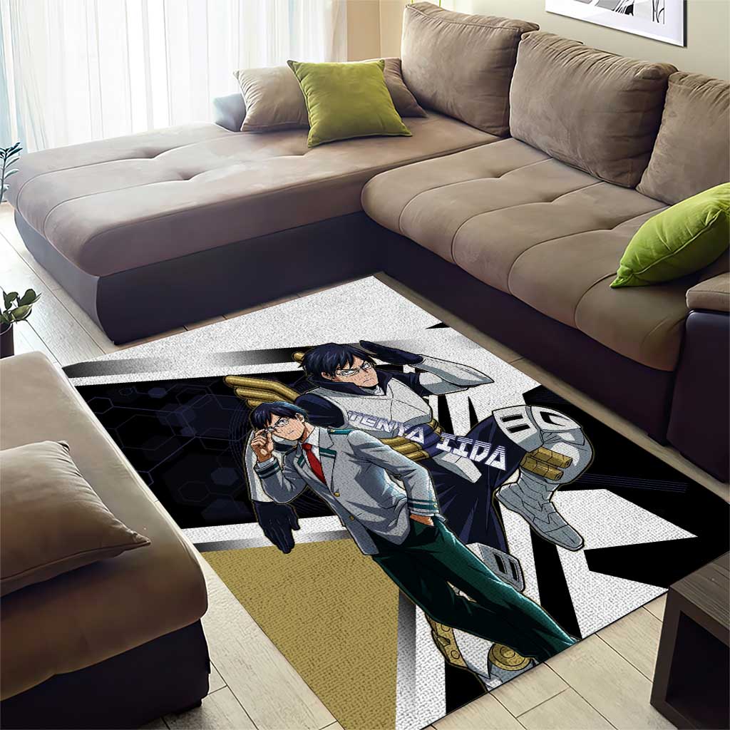Tenya Iida Area Rug Dynamic Anime Action Illustration with Futuristic Hero Armor