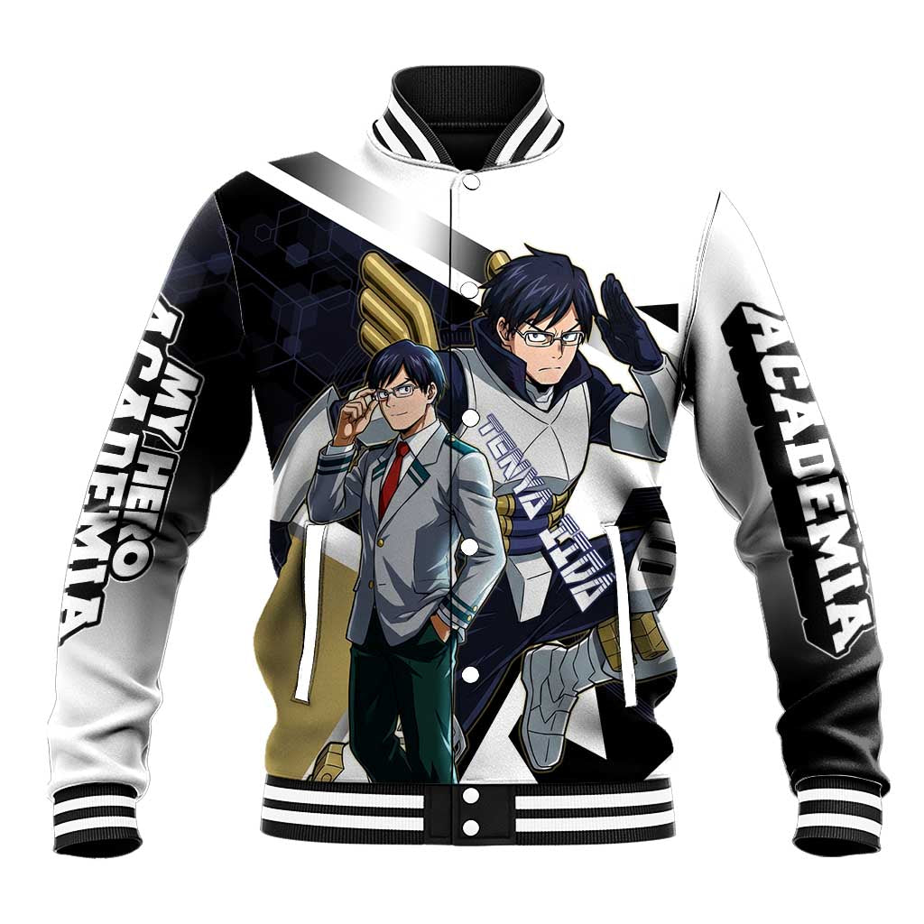 Tenya Iida Baseball Jacket Dynamic Anime Action Illustration with Futuristic Hero Armor