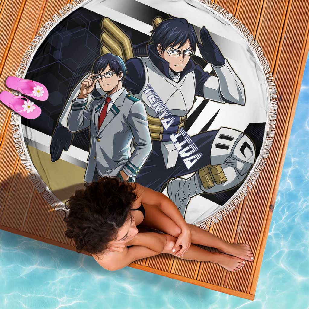 Tenya Iida Beach Blanket Dynamic Anime Action Illustration with Futuristic Hero Armor