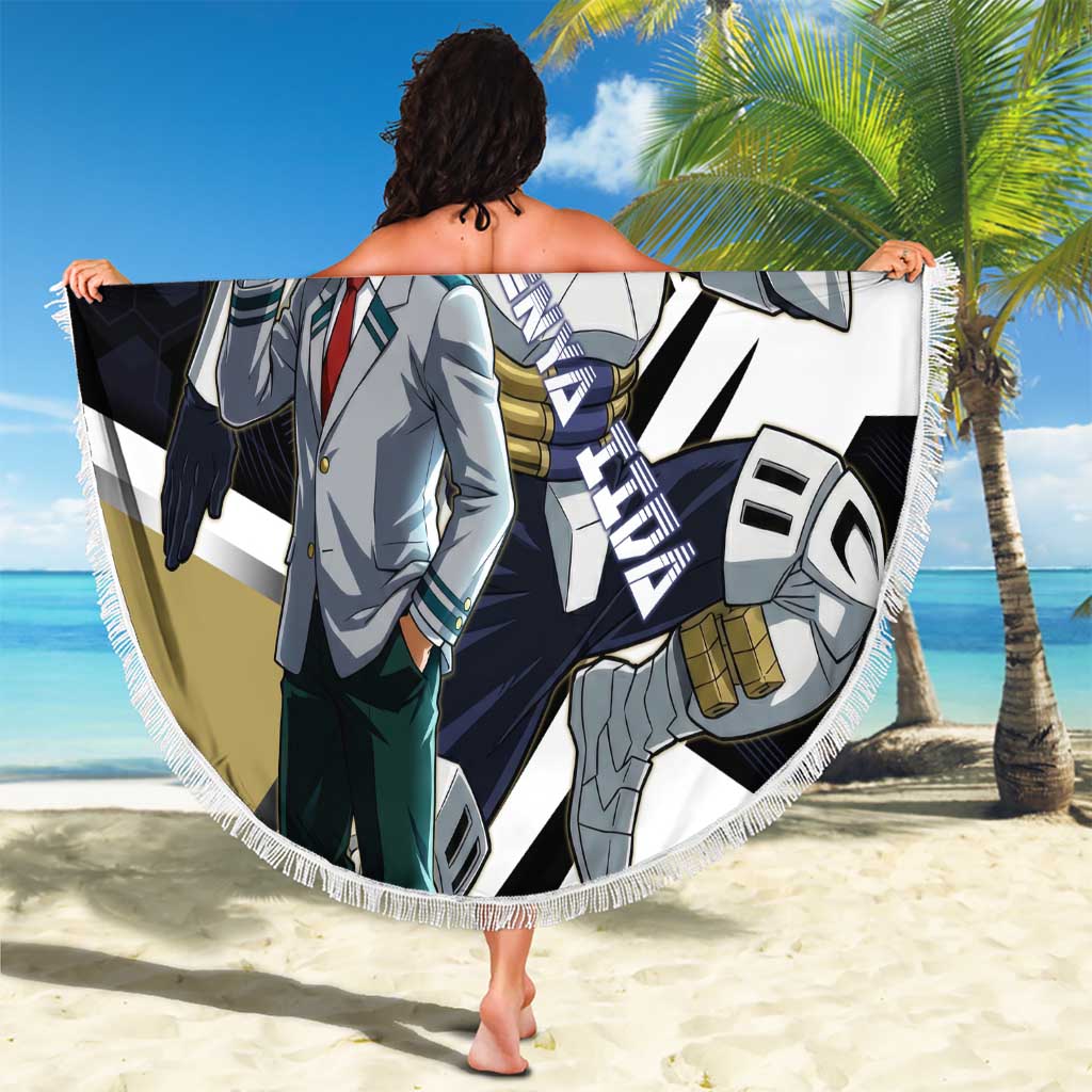 Tenya Iida Beach Blanket Dynamic Anime Action Illustration with Futuristic Hero Armor
