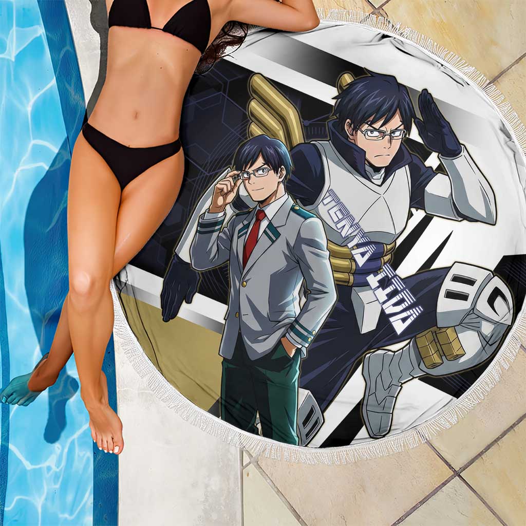 Tenya Iida Beach Blanket Dynamic Anime Action Illustration with Futuristic Hero Armor