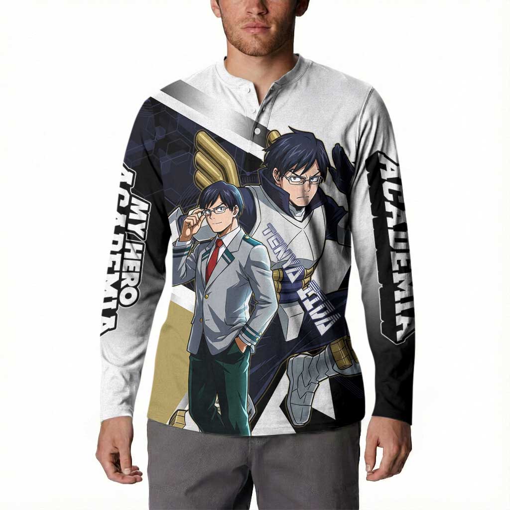 Tenya Iida Button Sweatshirt Dynamic Anime Action Illustration with Futuristic Hero Armor