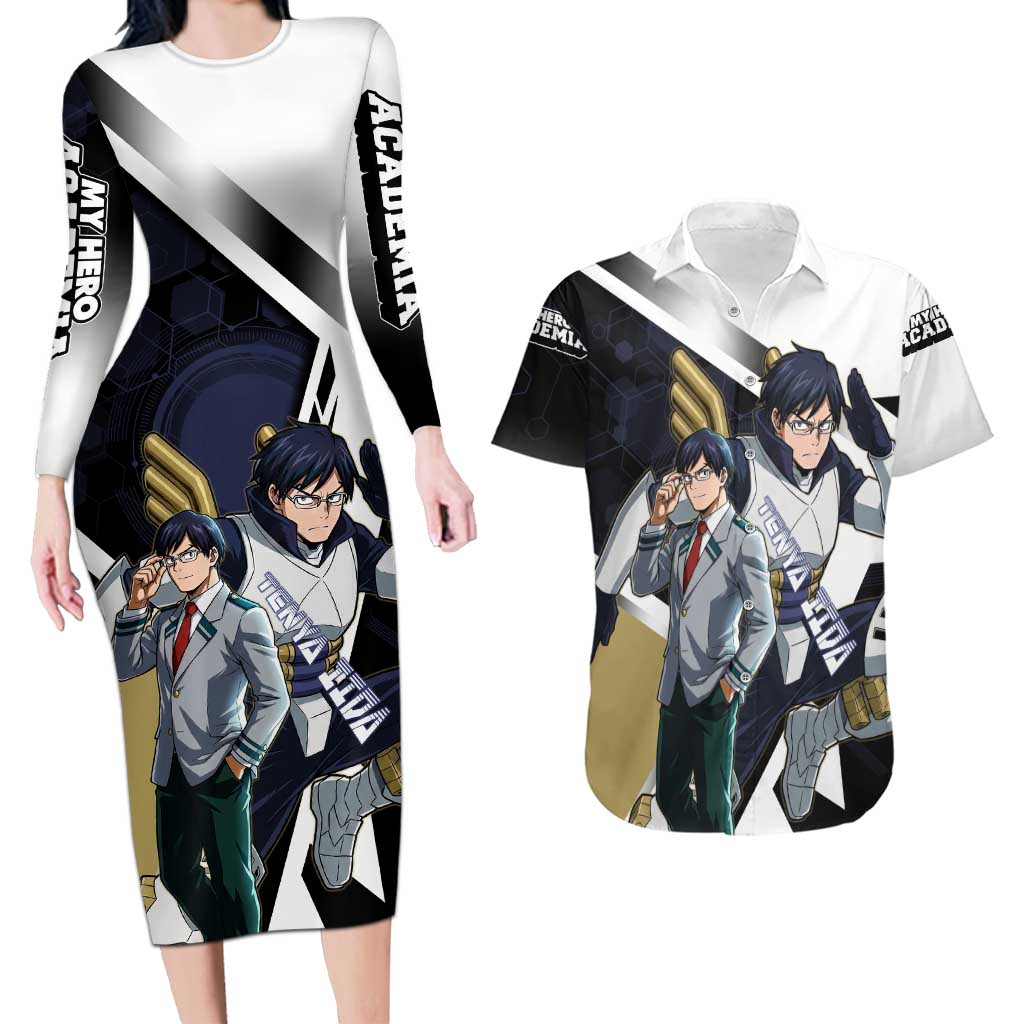 Tenya Iida Couples Matching Long Sleeve Bodycon Dress and Hawaiian Shirt Dynamic Anime Action Illustration with Futuristic Hero Armor
