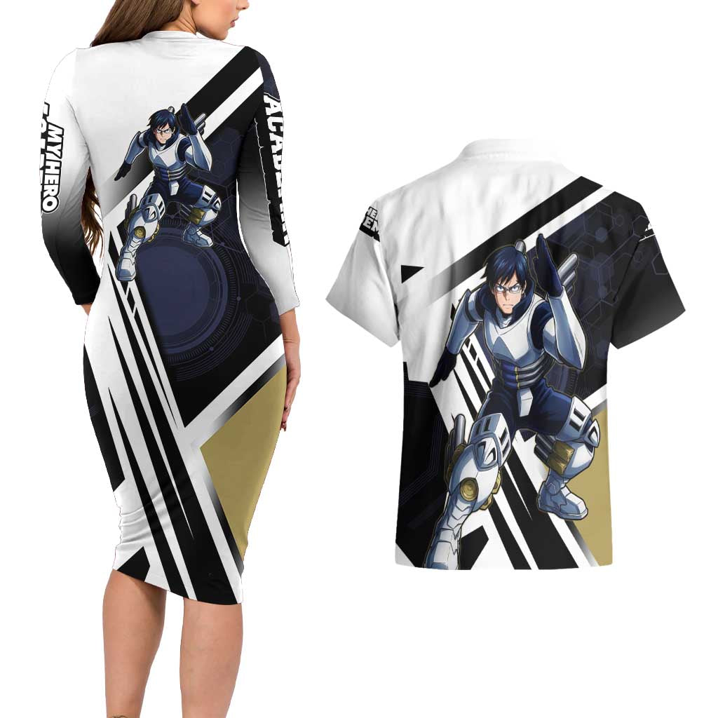 Tenya Iida Couples Matching Long Sleeve Bodycon Dress and Hawaiian Shirt Dynamic Anime Action Illustration with Futuristic Hero Armor