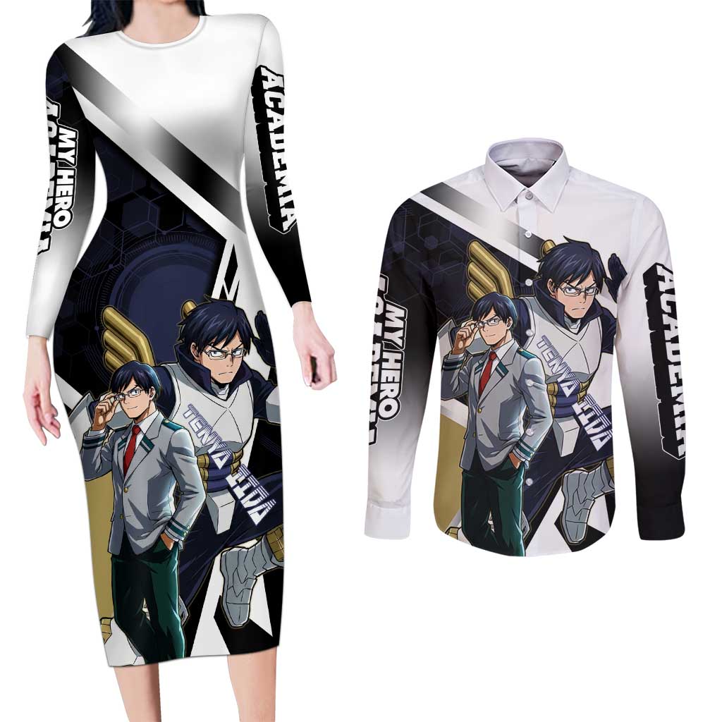 Tenya Iida Couples Matching Long Sleeve Bodycon Dress and Long Sleeve Button Shirt Dynamic Anime Action Illustration with Futuristic Hero Armor