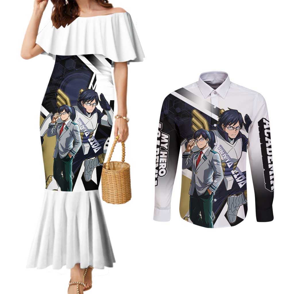 Tenya Iida Couples Matching Mermaid Dress and Long Sleeve Button Shirt Dynamic Anime Action Illustration with Futuristic Hero Armor