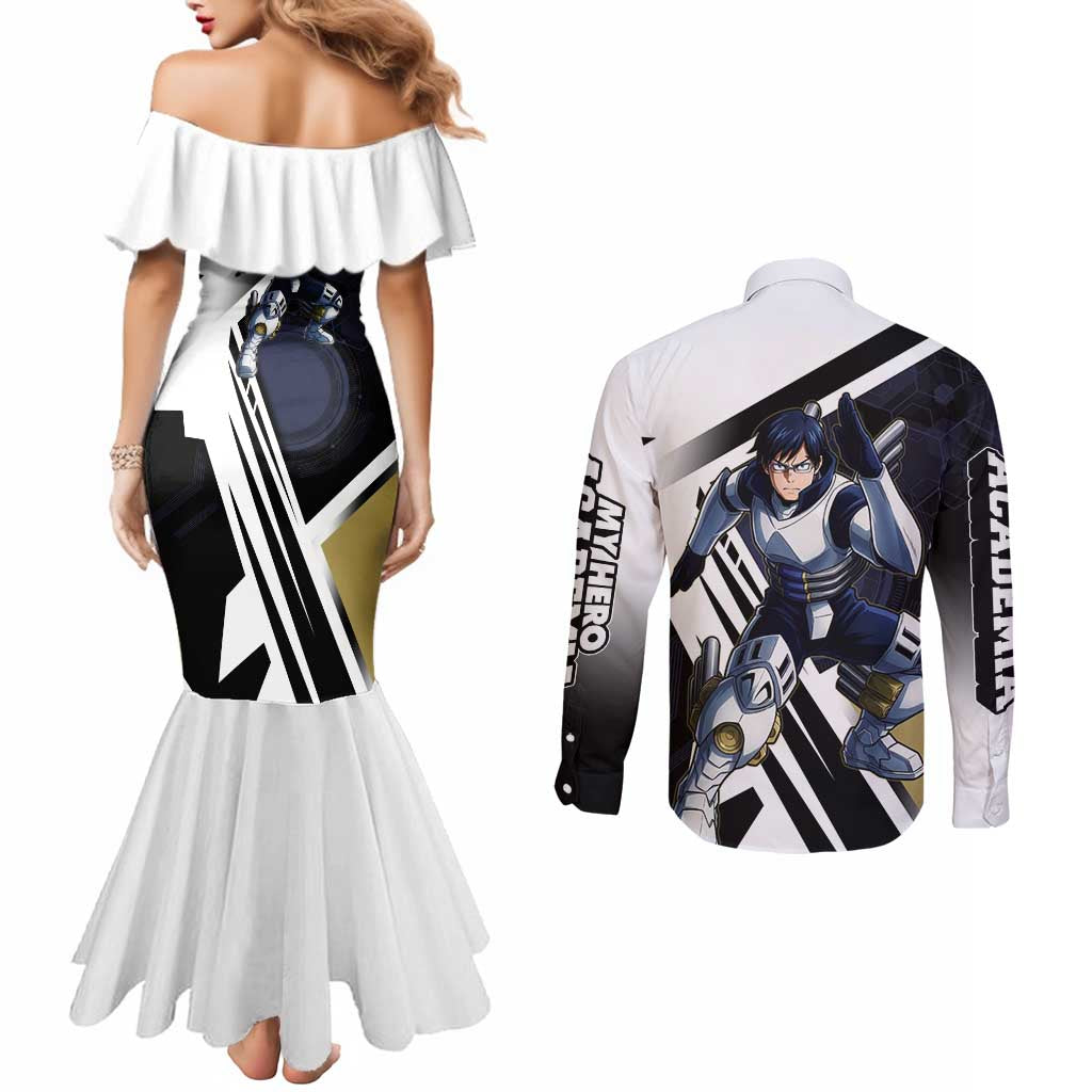 Tenya Iida Couples Matching Mermaid Dress and Long Sleeve Button Shirt Dynamic Anime Action Illustration with Futuristic Hero Armor