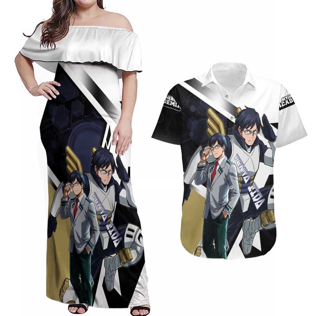 Tenya Iida Couples Matching Off Shoulder Maxi Dress and Hawaiian Shirt Dynamic Anime Action Illustration with Futuristic Hero Armor