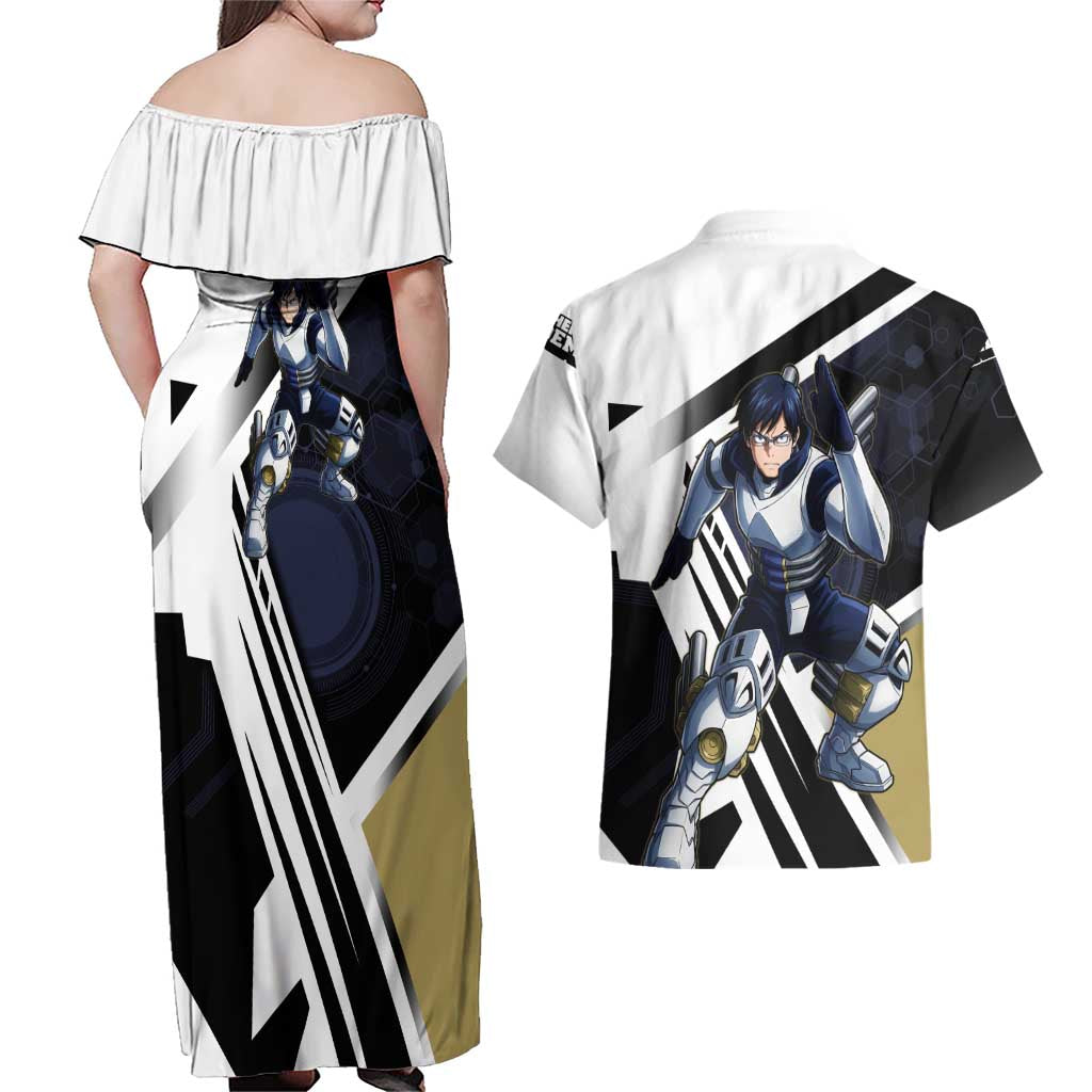 Tenya Iida Couples Matching Off Shoulder Maxi Dress and Hawaiian Shirt Dynamic Anime Action Illustration with Futuristic Hero Armor
