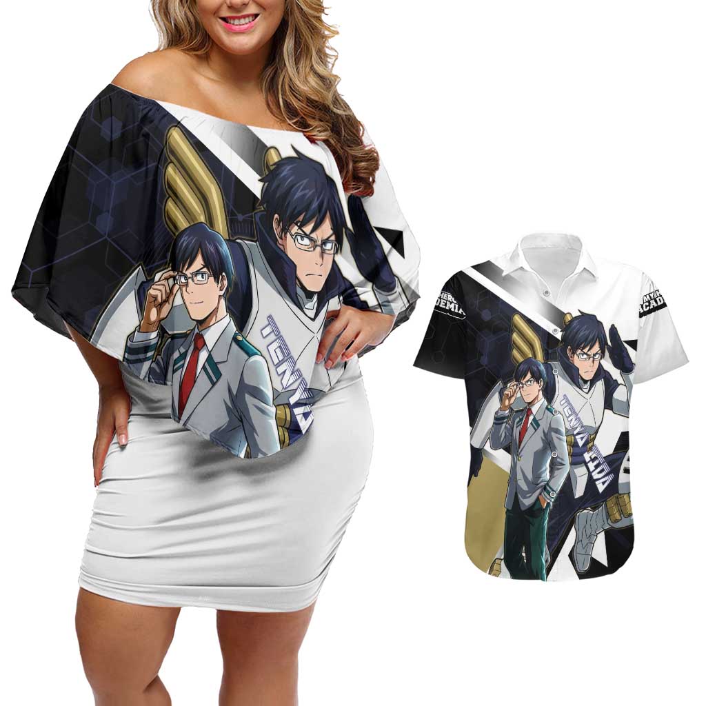 Tenya Iida Couples Matching Off Shoulder Short Dress and Hawaiian Shirt Dynamic Anime Action Illustration with Futuristic Hero Armor