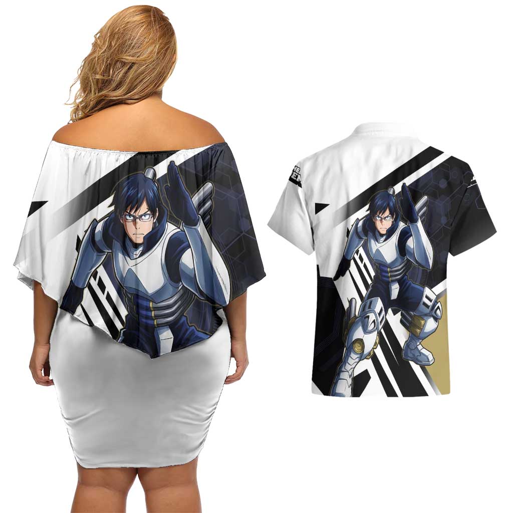 Tenya Iida Couples Matching Off Shoulder Short Dress and Hawaiian Shirt Dynamic Anime Action Illustration with Futuristic Hero Armor