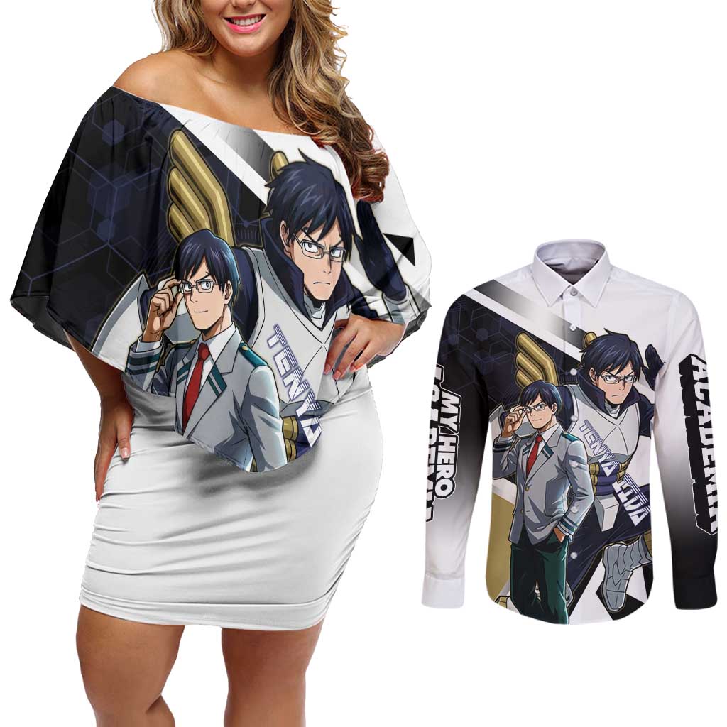 Tenya Iida Couples Matching Off Shoulder Short Dress and Long Sleeve Button Shirt Dynamic Anime Action Illustration with Futuristic Hero Armor