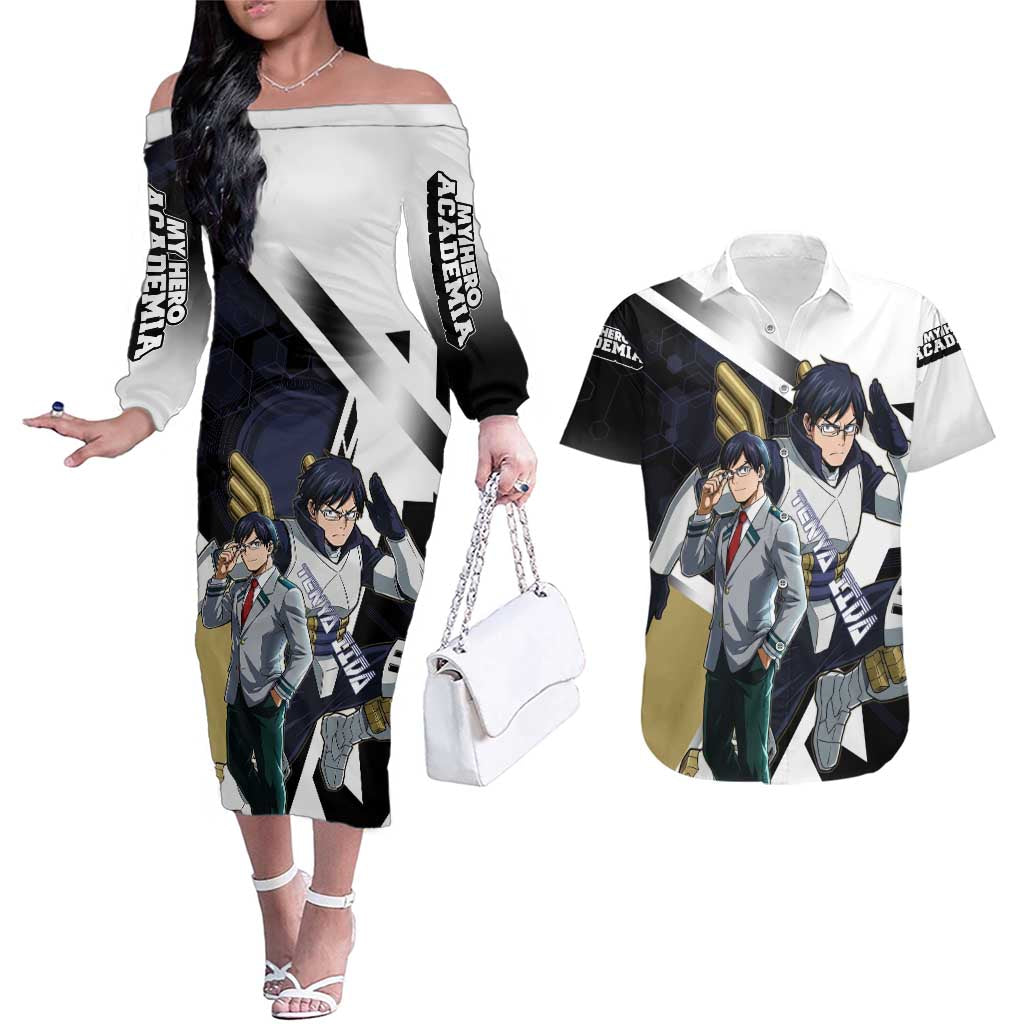 Tenya Iida Couples Matching Off The Shoulder Long Sleeve Dress and Hawaiian Shirt Dynamic Anime Action Illustration with Futuristic Hero Armor