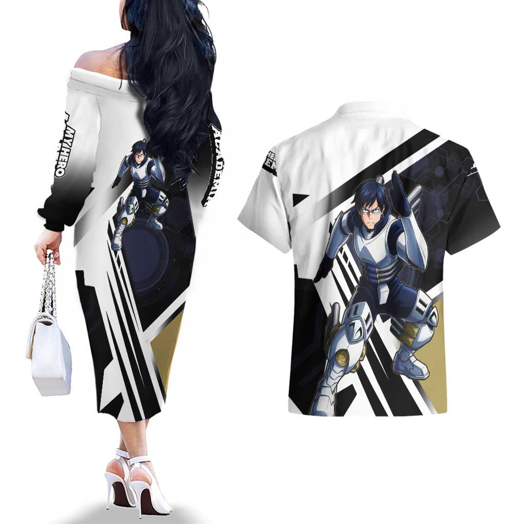 Tenya Iida Couples Matching Off The Shoulder Long Sleeve Dress and Hawaiian Shirt Dynamic Anime Action Illustration with Futuristic Hero Armor
