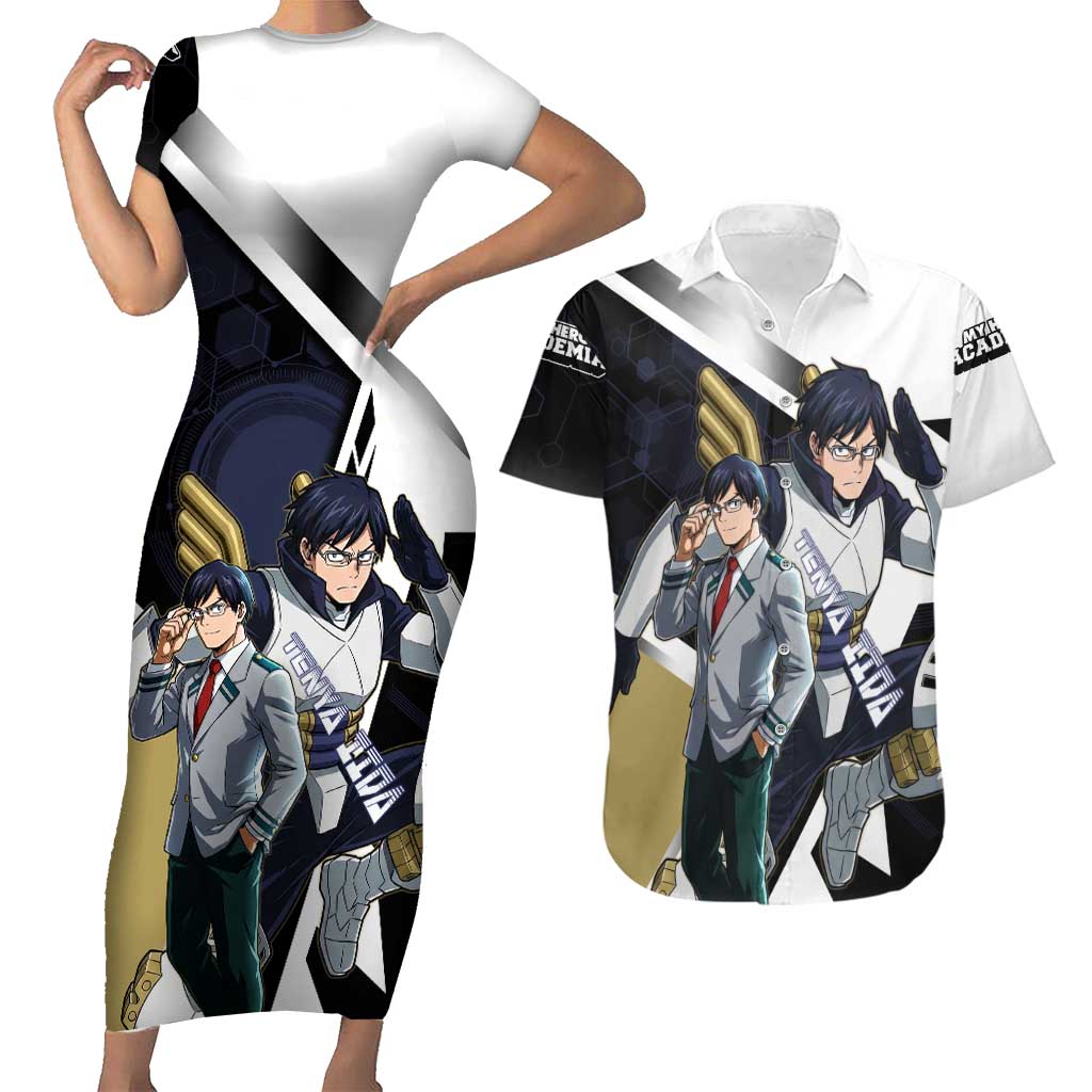 Tenya Iida Couples Matching Short Sleeve Bodycon Dress and Hawaiian Shirt Dynamic Anime Action Illustration with Futuristic Hero Armor