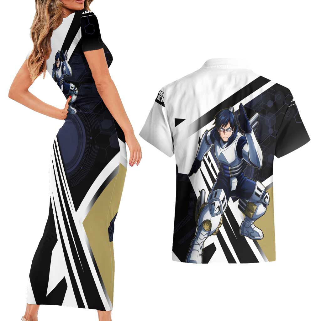 Tenya Iida Couples Matching Short Sleeve Bodycon Dress and Hawaiian Shirt Dynamic Anime Action Illustration with Futuristic Hero Armor