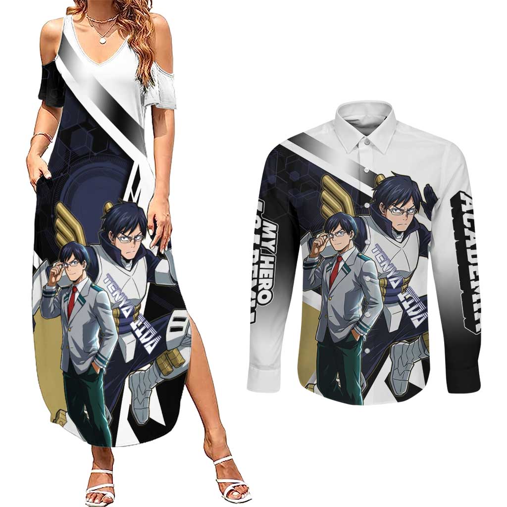 Tenya Iida Couples Matching Summer Maxi Dress and Long Sleeve Button Shirt Dynamic Anime Action Illustration with Futuristic Hero Armor