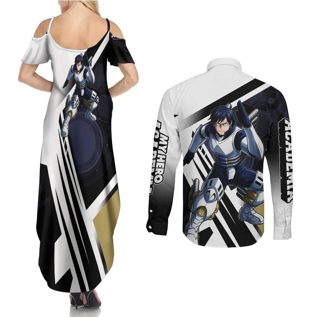Tenya Iida Couples Matching Summer Maxi Dress and Long Sleeve Button Shirt Dynamic Anime Action Illustration with Futuristic Hero Armor