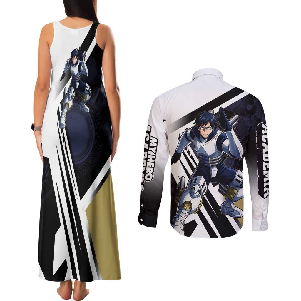 Tenya Iida Couples Matching Tank Maxi Dress and Long Sleeve Button Shirt Dynamic Anime Action Illustration with Futuristic Hero Armor