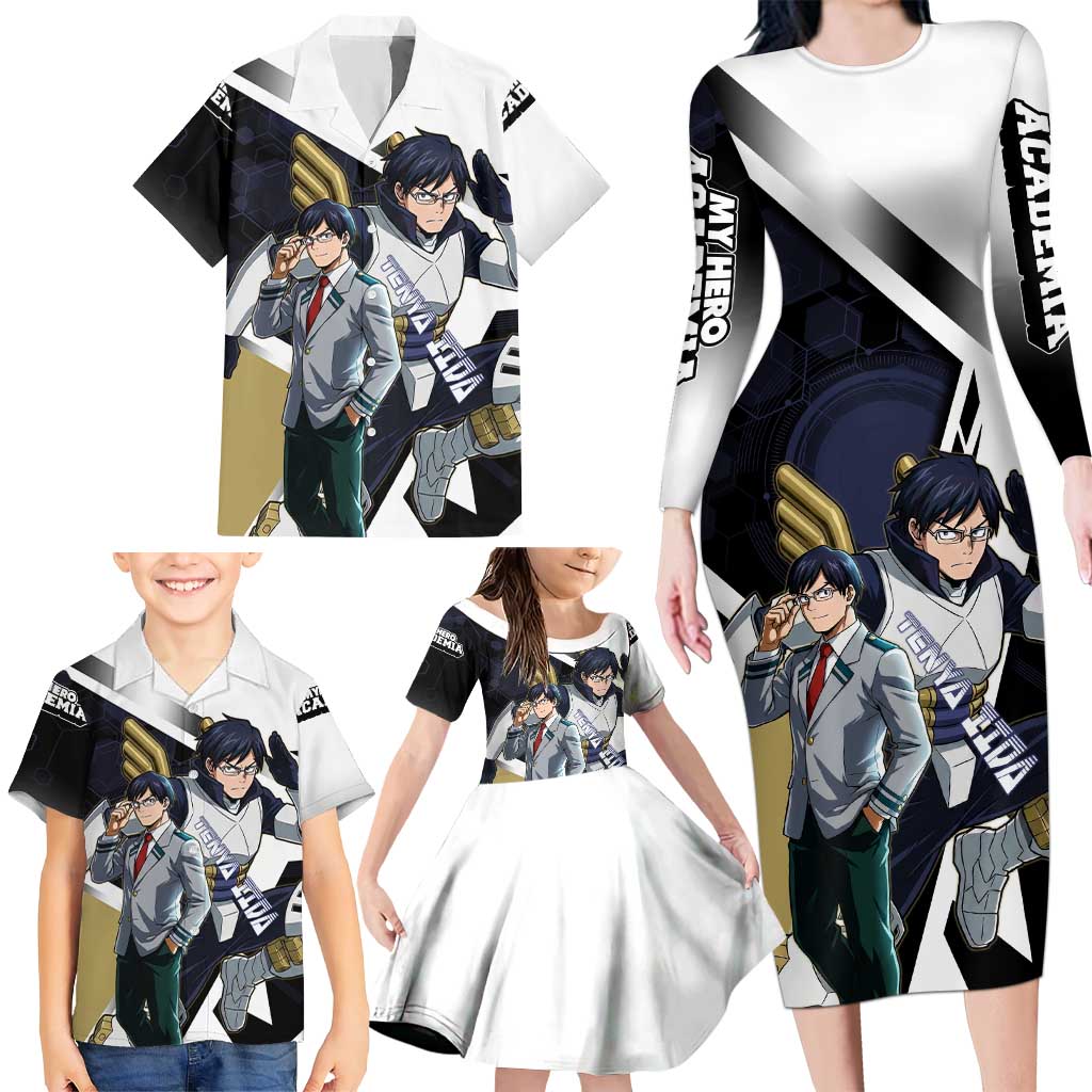 Tenya Iida Family Matching Long Sleeve Bodycon Dress and Hawaiian Shirt Dynamic Anime Action Illustration with Futuristic Hero Armor