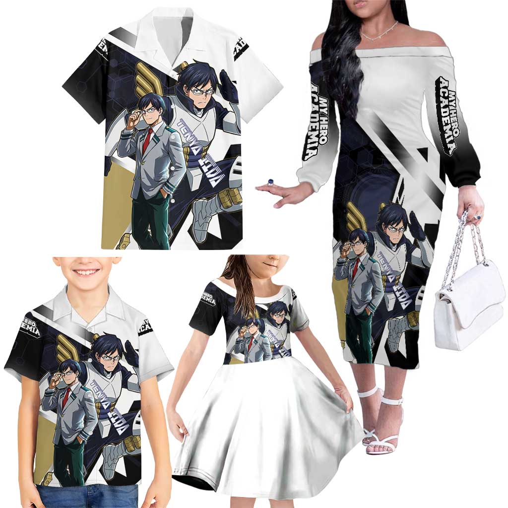 Tenya Iida Family Matching Off The Shoulder Long Sleeve Dress and Hawaiian Shirt Dynamic Anime Action Illustration with Futuristic Hero Armor