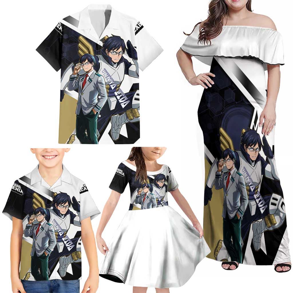 Tenya Iida Family Matching Off Shoulder Maxi Dress and Hawaiian Shirt Dynamic Anime Action Illustration with Futuristic Hero Armor