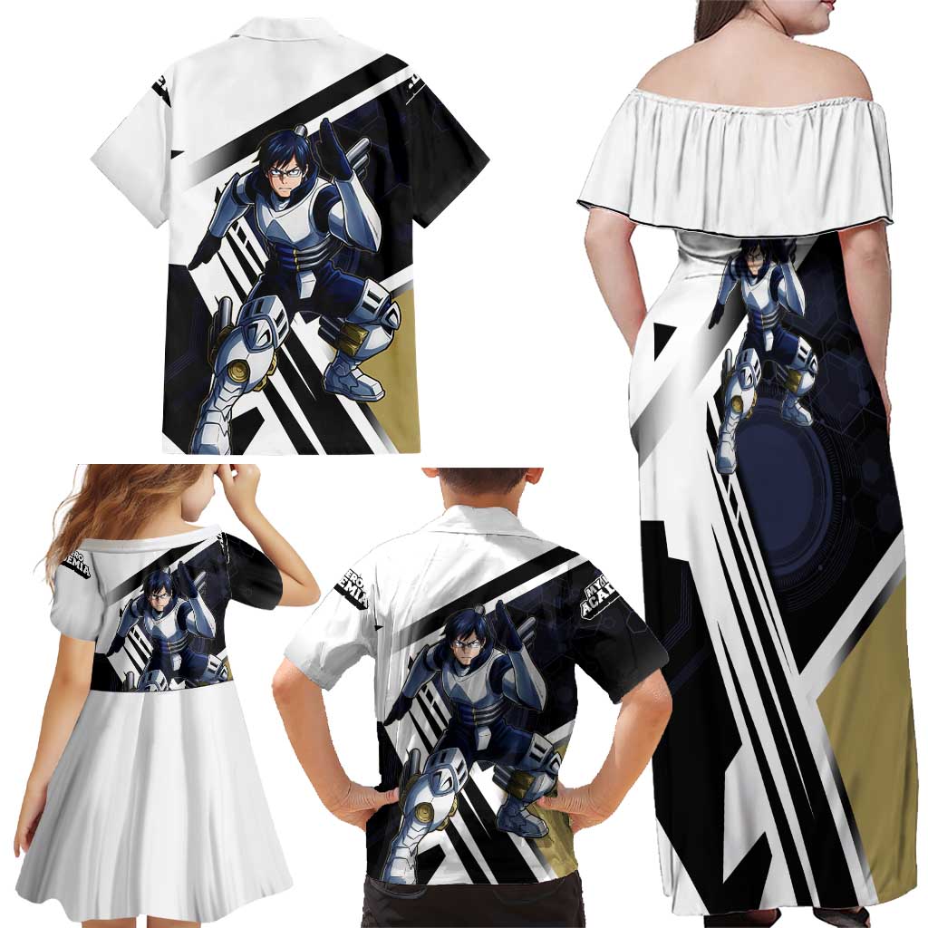 Tenya Iida Family Matching Off Shoulder Maxi Dress and Hawaiian Shirt Dynamic Anime Action Illustration with Futuristic Hero Armor