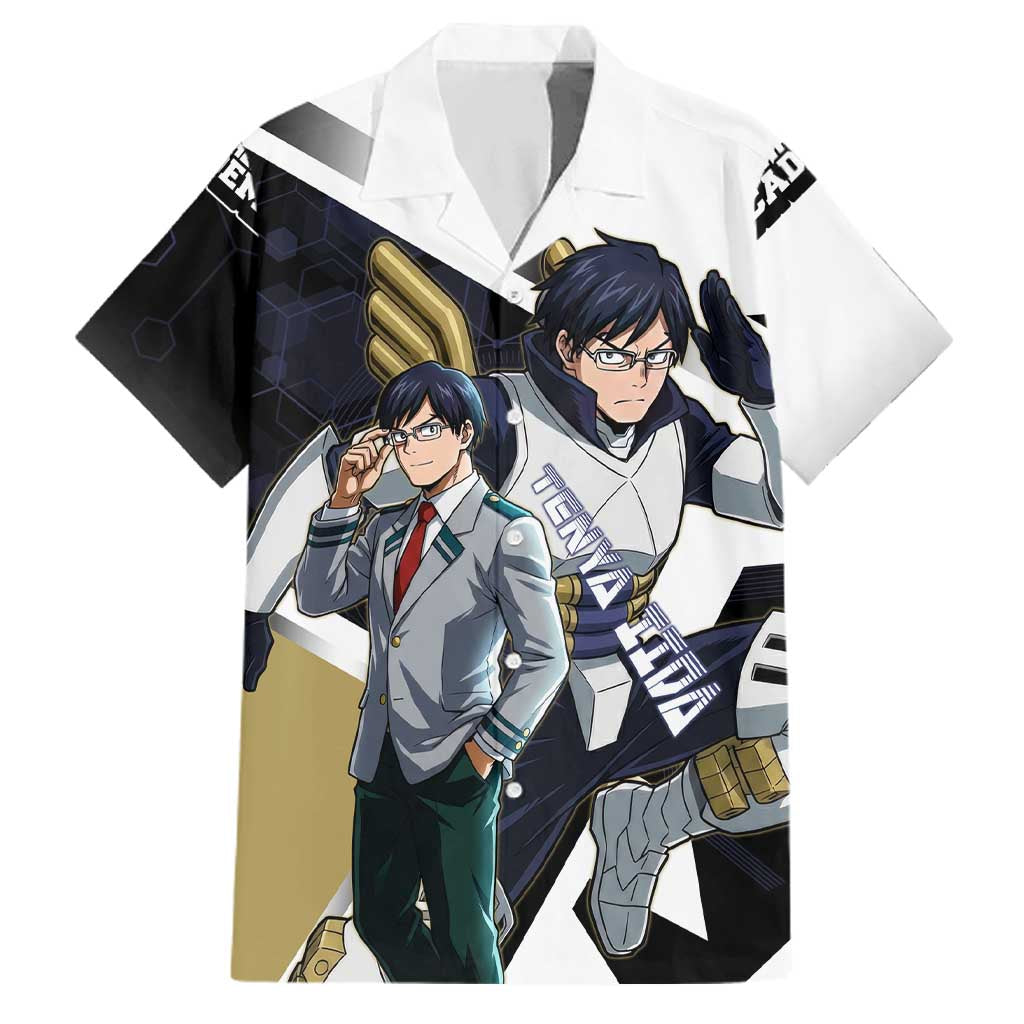 Tenya Iida Family Matching Off Shoulder Maxi Dress and Hawaiian Shirt Dynamic Anime Action Illustration with Futuristic Hero Armor