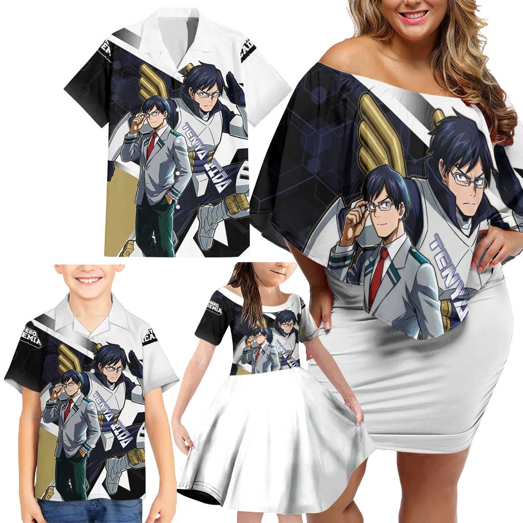 Tenya Iida Family Matching Off Shoulder Short Dress and Hawaiian Shirt Dynamic Anime Action Illustration with Futuristic Hero Armor