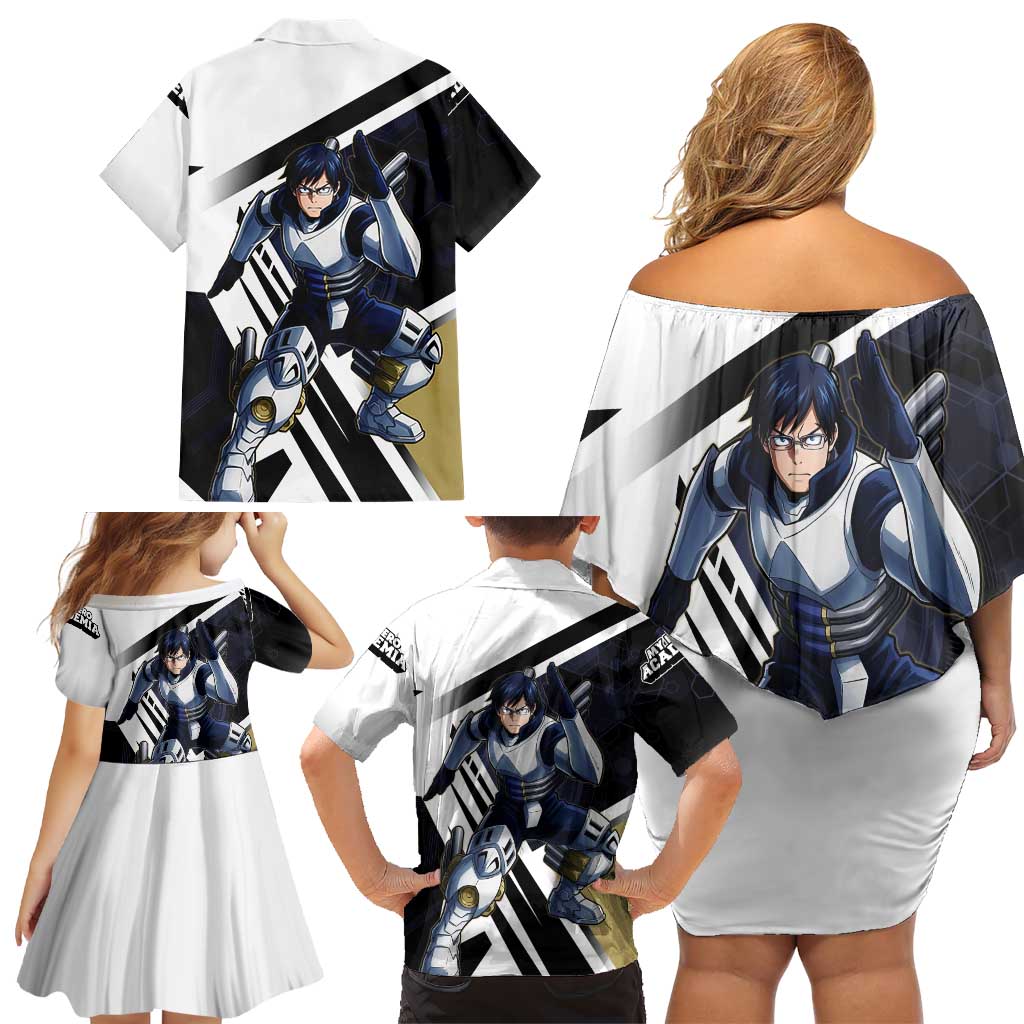 Tenya Iida Family Matching Off Shoulder Short Dress and Hawaiian Shirt Dynamic Anime Action Illustration with Futuristic Hero Armor