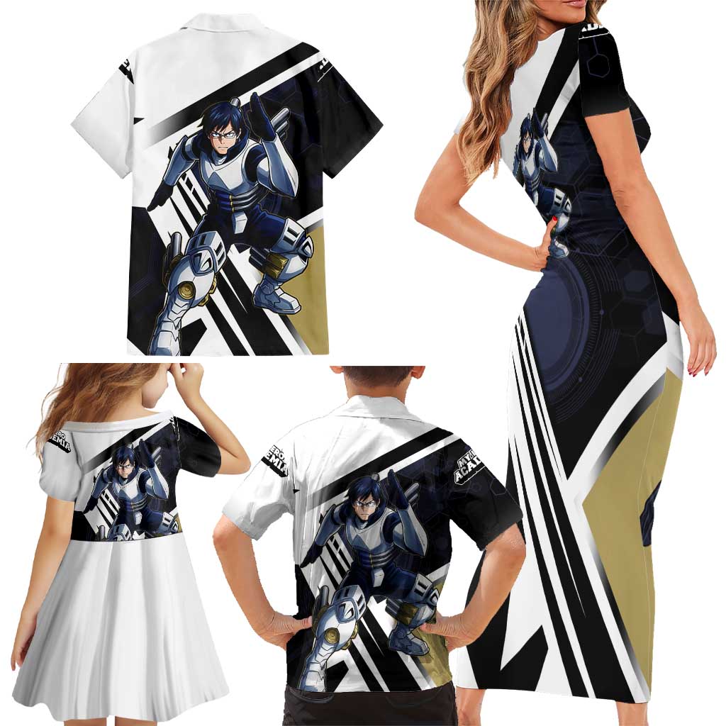 Tenya Iida Family Matching Short Sleeve Bodycon Dress and Hawaiian Shirt Dynamic Anime Action Illustration with Futuristic Hero Armor