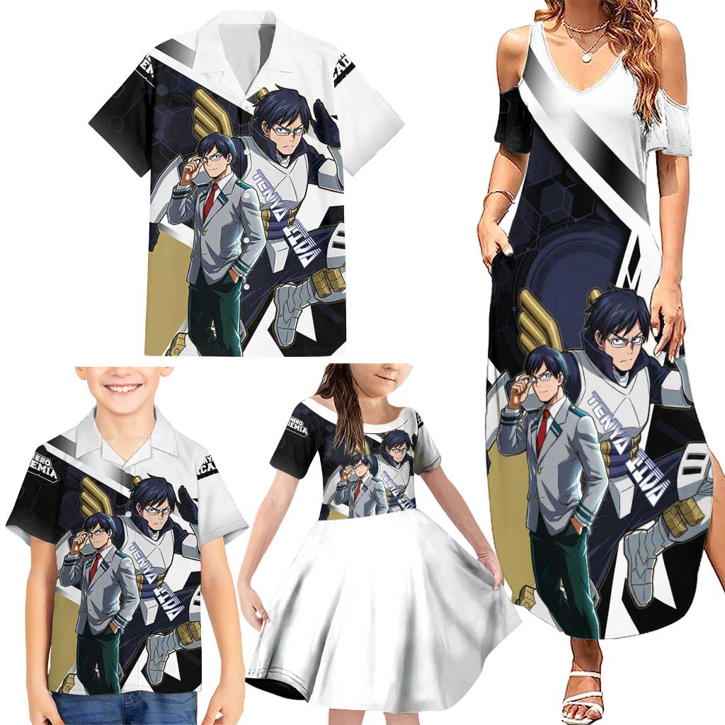 Tenya Iida Family Matching Summer Maxi Dress and Hawaiian Shirt Dynamic Anime Action Illustration with Futuristic Hero Armor