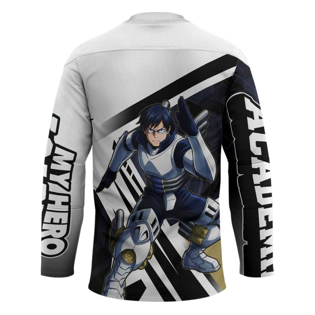 Tenya Iida Hockey Jersey Dynamic Anime Action Illustration with Futuristic Hero Armor