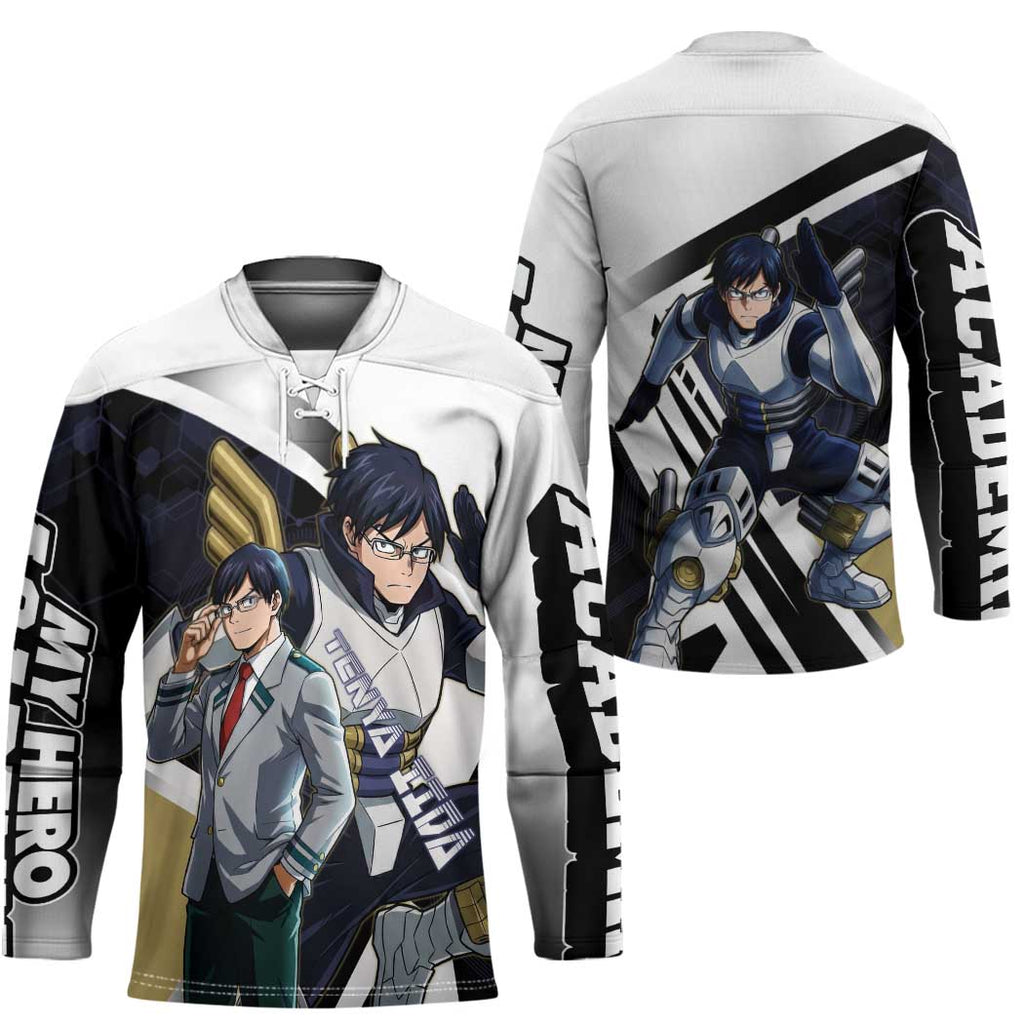Tenya Iida Hockey Jersey Dynamic Anime Action Illustration with Futuristic Hero Armor