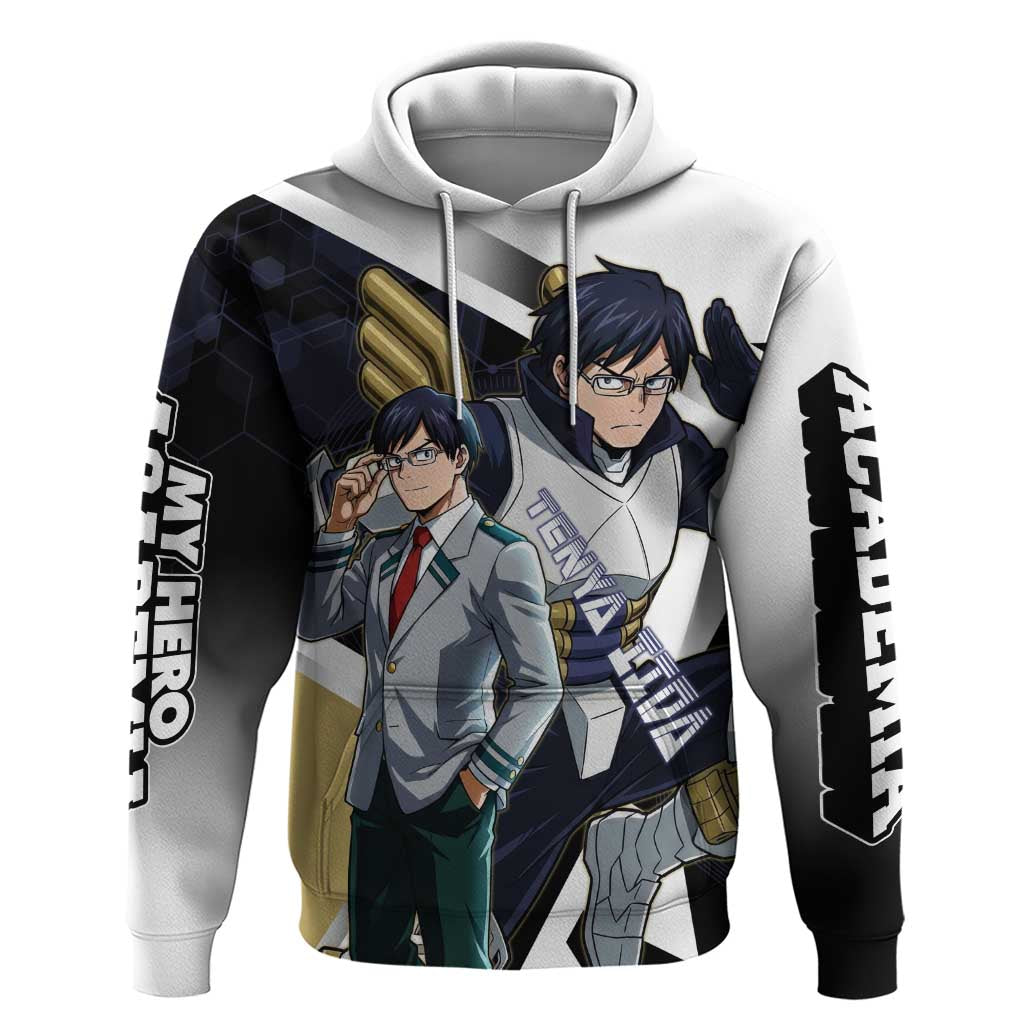 Tenya Iida Hoodie Dynamic Anime Action Illustration with Futuristic Hero Armor