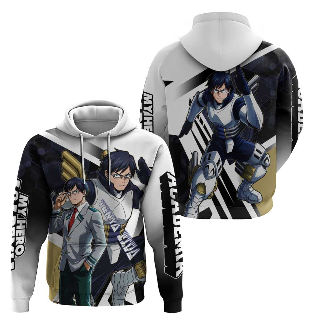 Tenya Iida Hoodie Dynamic Anime Action Illustration with Futuristic Hero Armor