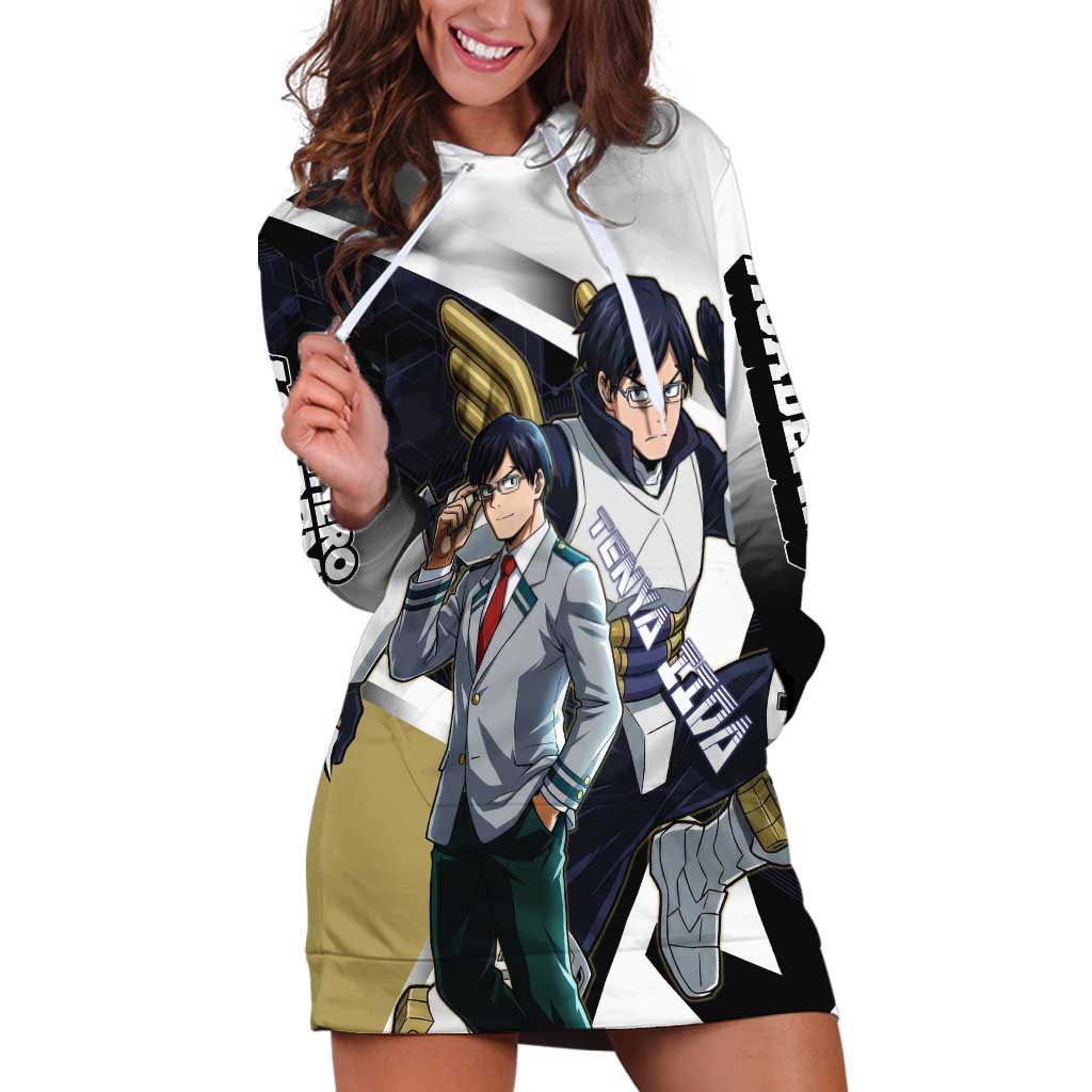 Tenya Iida Hoodie Dress Dynamic Anime Action Illustration with Futuristic Hero Armor