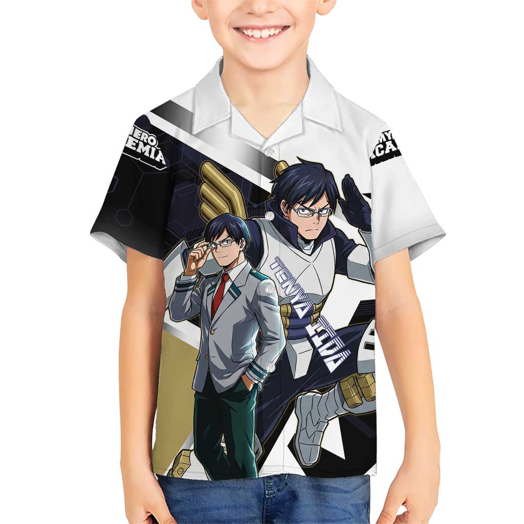 Tenya Iida Kid Hawaiian Shirt Dynamic Anime Action Illustration with Futuristic Hero Armor