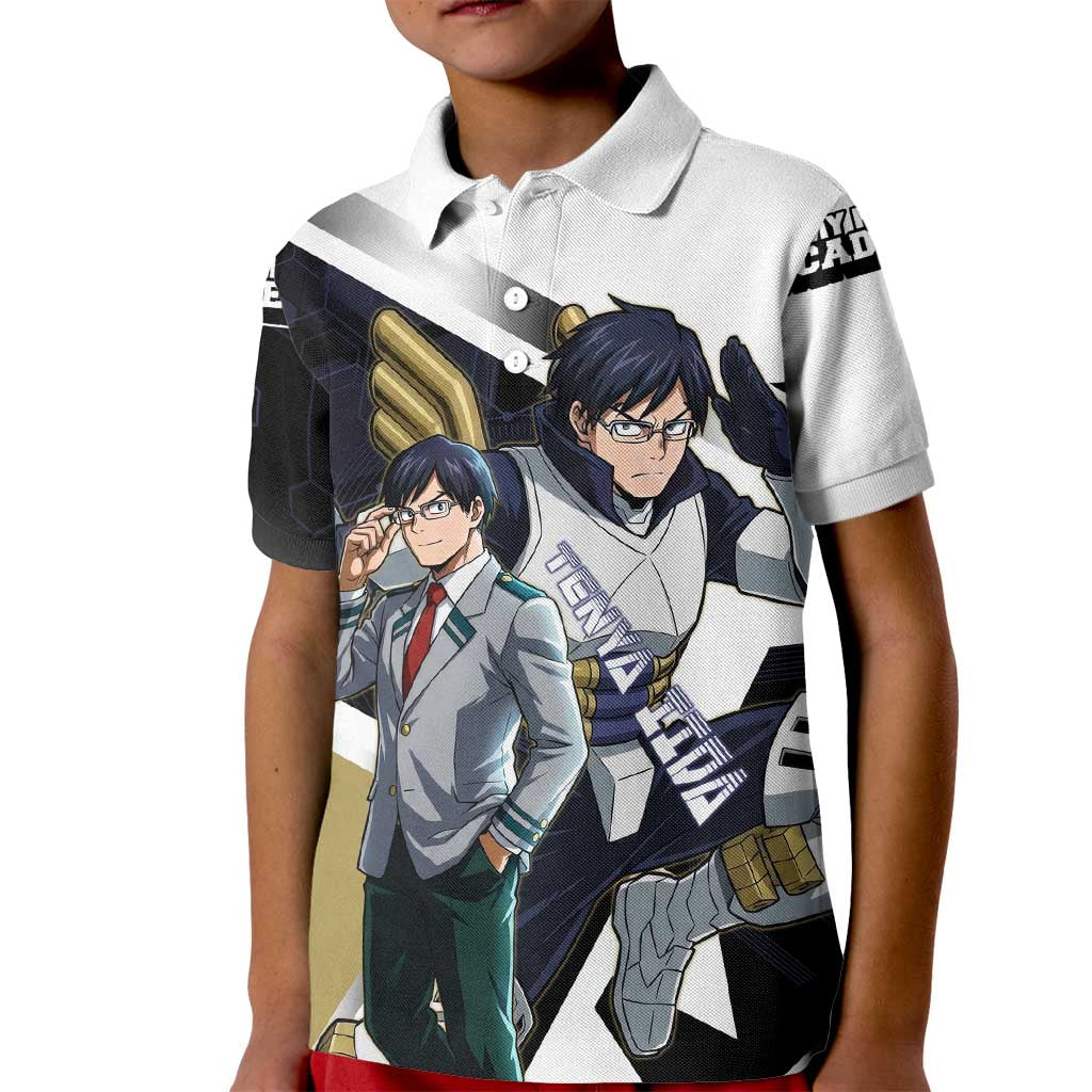 Tenya Iida Kid Polo Shirt Dynamic Anime Action Illustration with Futuristic Hero Armor